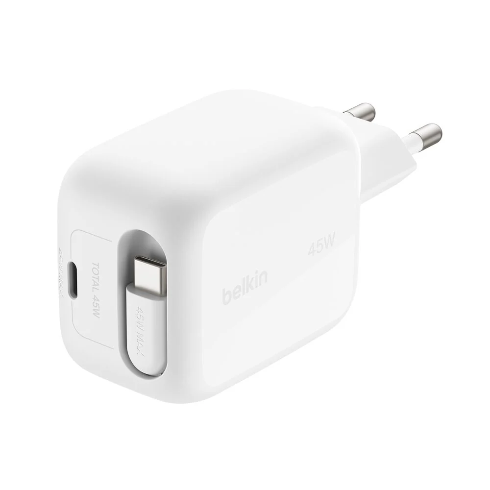 Chargeur Belkin BoostCharge Pro GaN 45 W avec câble USB-C rétractable – vue 2