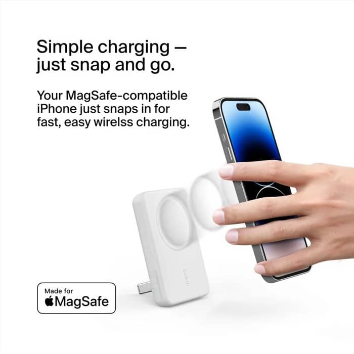 POWER BANK BELKIN BOOST CHARGE MAGSAFE 5000MAH + SUPPORT Blanc – vue 1